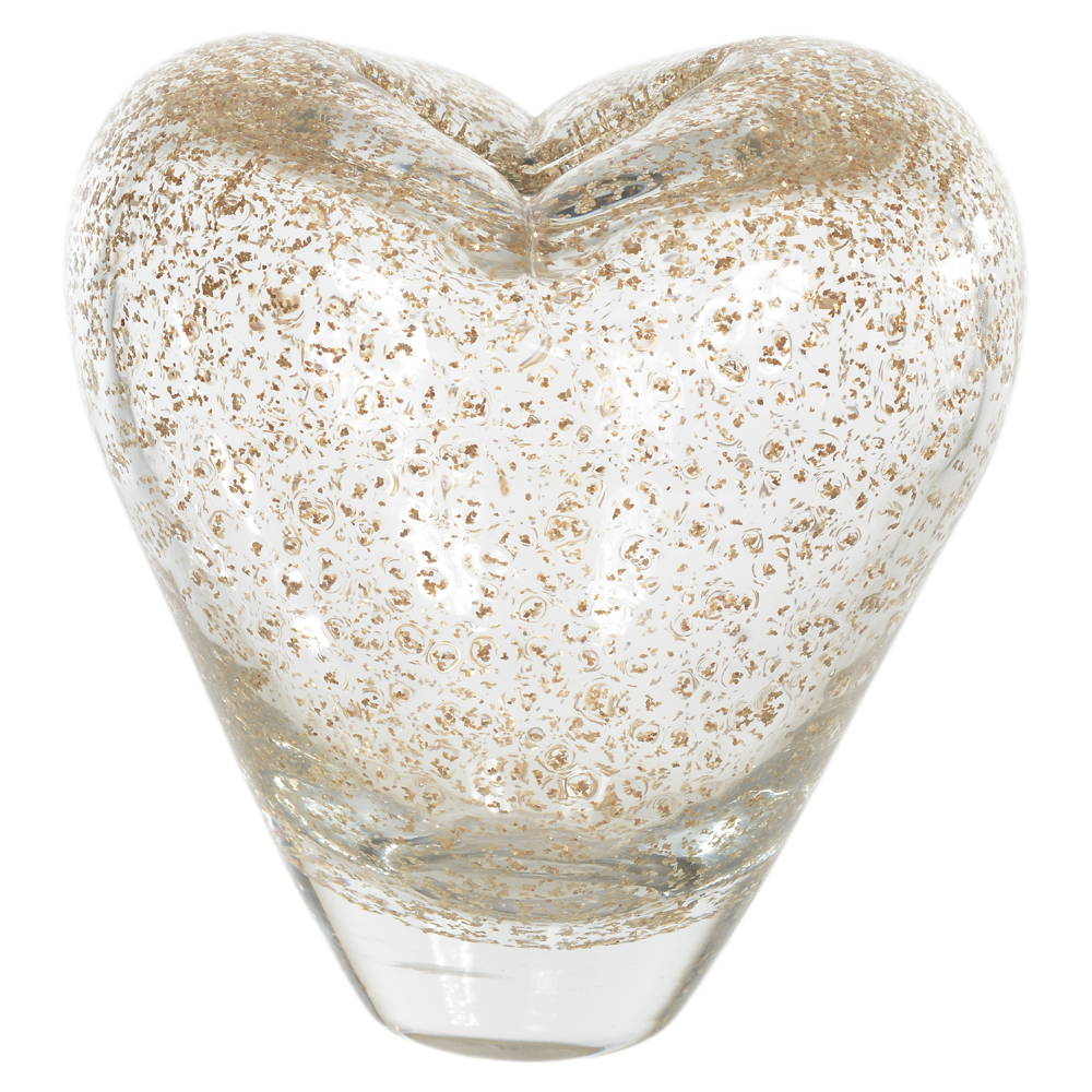 VASO DECORATIVO VIDRO CORACAO (TRANSPARENTE DOURADO) 19cm 14d