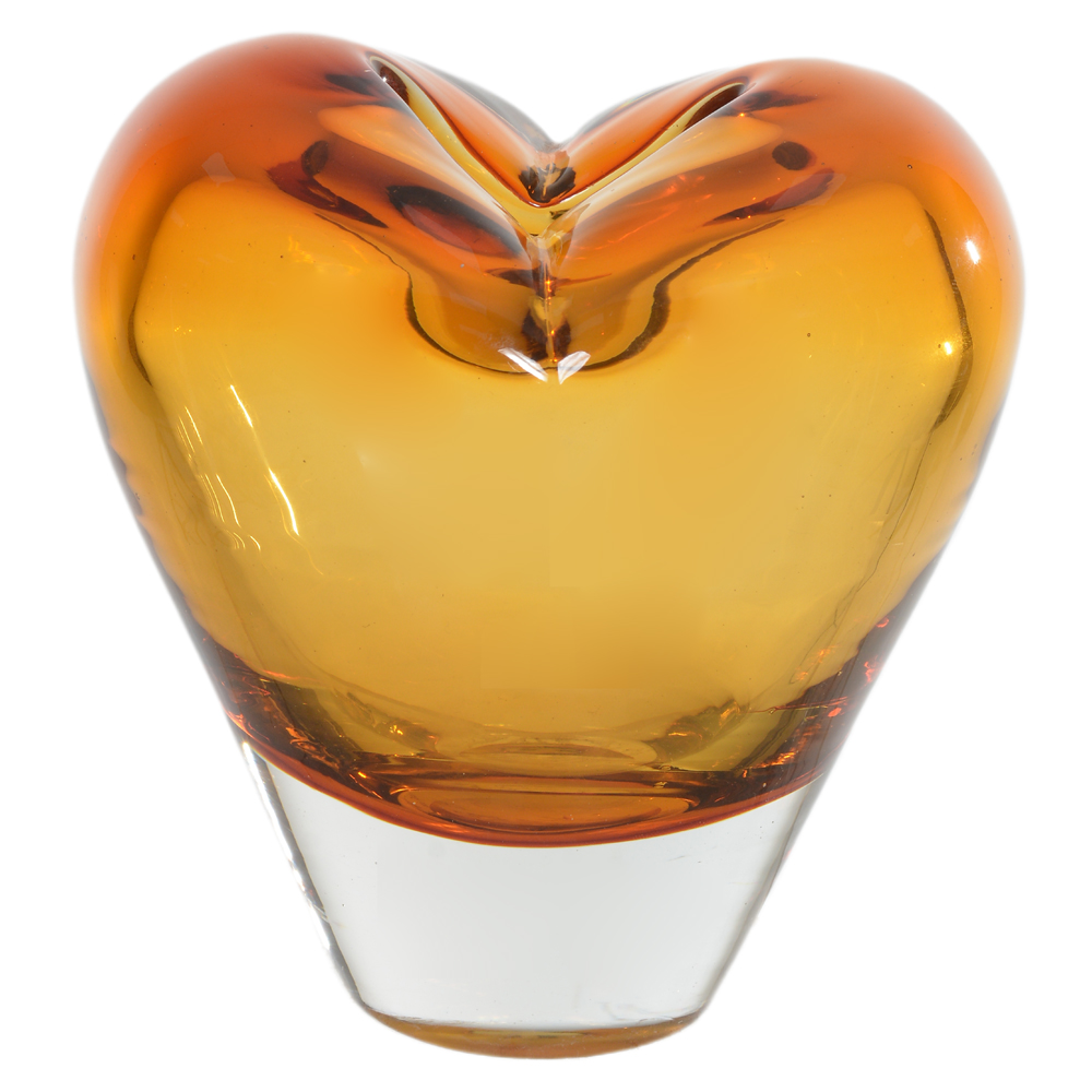 VASO DECORATIVO VIDRO CORACAO (AMBAR) 14cm 11d