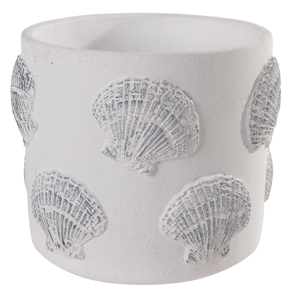 CACHEPOT DECORATIVO CERAMICA CONCHA (BRANCO AZUL) 18cm 14,5d
