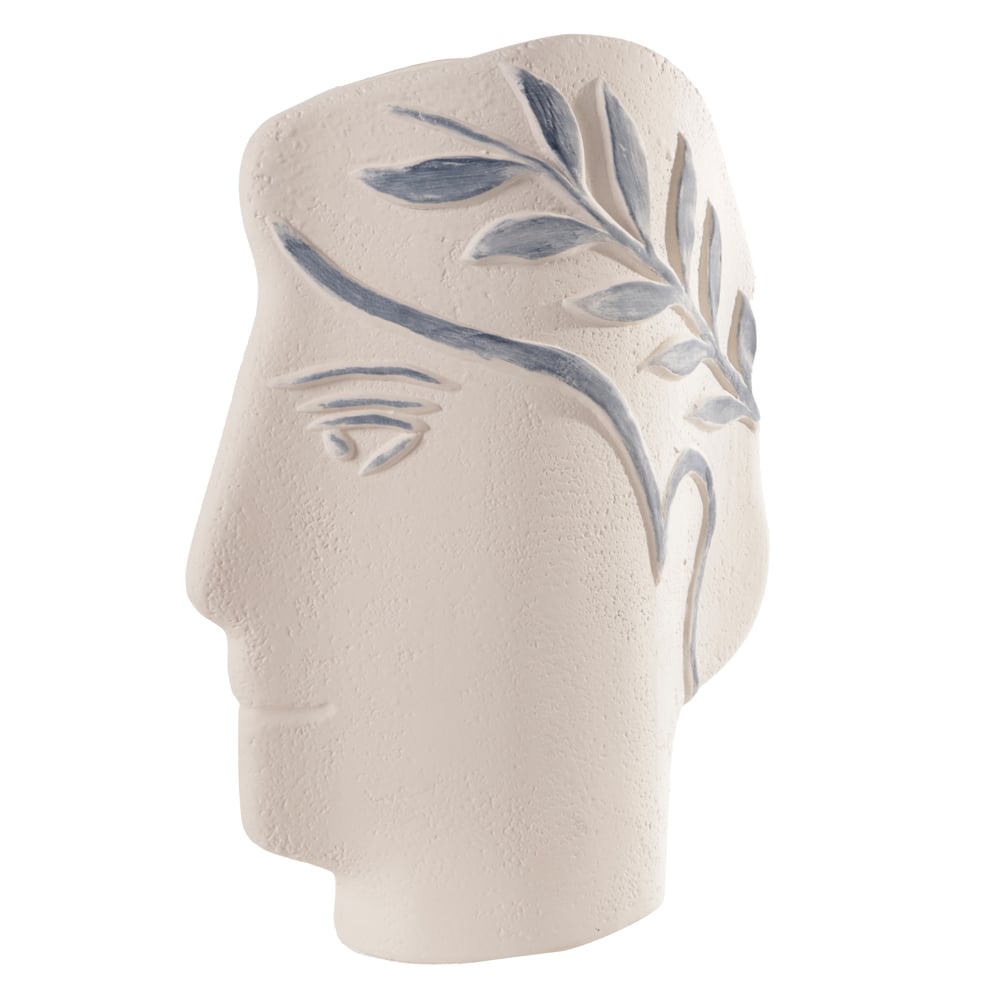 VASO DECORATIVO CERAMICA ROSTO (OFF WHITE AZUL) 29cm 23d