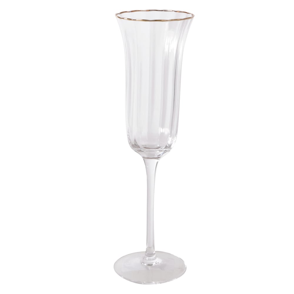 CJ TACAS CHAMPANHE 235ml 24,5X7,1cm C/ 6PCS CRISTALLINE (TRANSPARENTE BD.DOURADO
