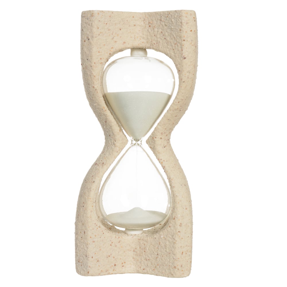 AMPULHETA DECORATIVA POLIRESINA 30 MINUTOS (BEGE BRANCO) 28X12,8X8,5cm