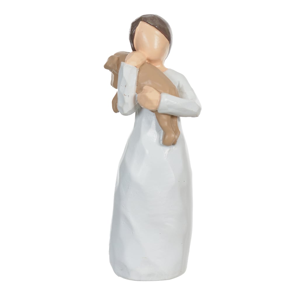 ESCULTURA DECORATIVA RESINA MENINA E CACHORRO (COLORIDO) 11,5cm 3,8d