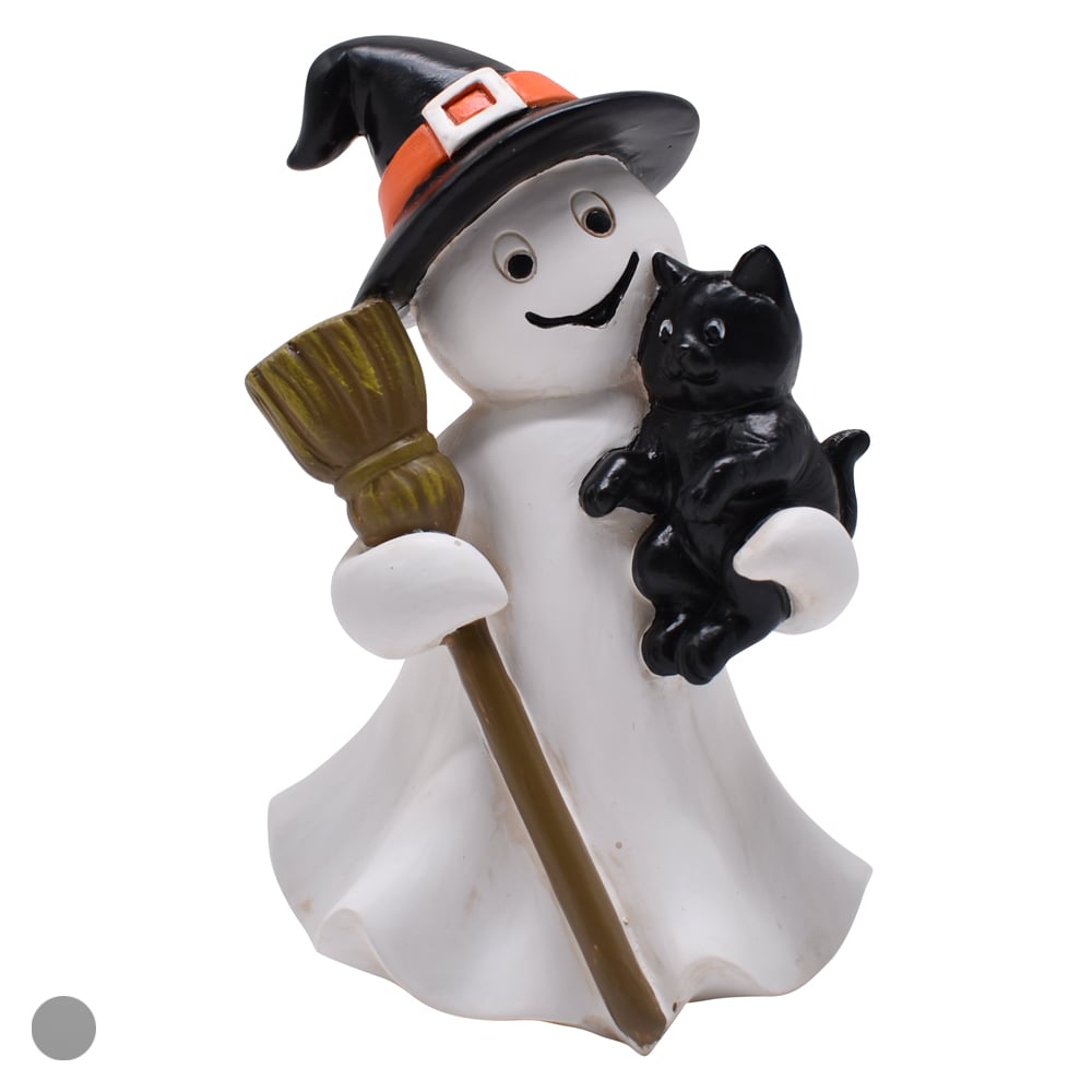 RESINA DECORATIVO FANTASMA COM GATO (BRANCO PRETO) 12,9X6,9X8,4cm