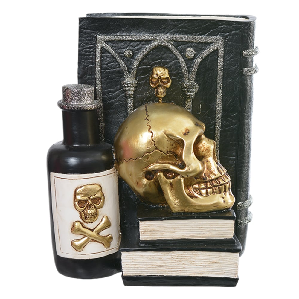 DECORATIVO RESINA LIVRO ESQUELETO (PRETO BEGE) 19,5X12X17cm