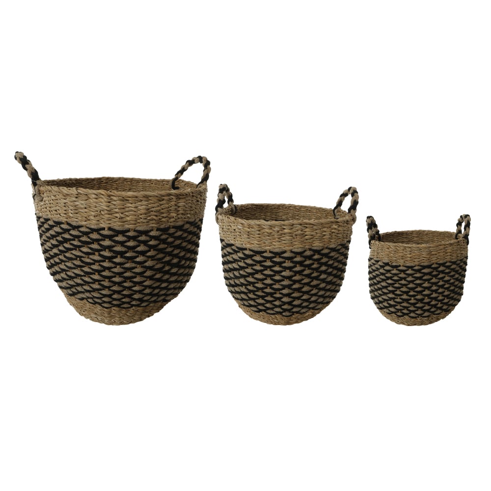 KIT CESTOS FIBRA NATURAL C/3 (BEGE PRETO) 30cm 40d
