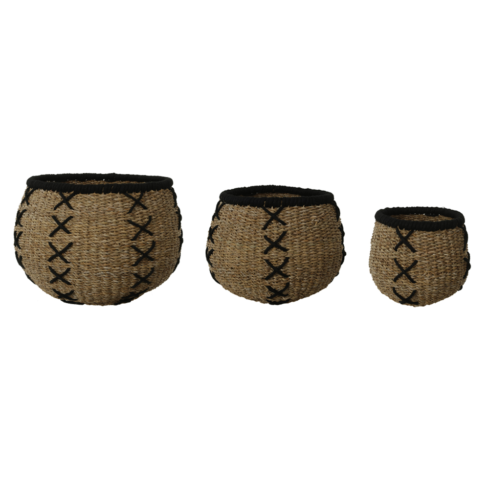 KIT CESTOS FIBRA NATURAL C/3 (BEGE PRETO) 30cm 37d