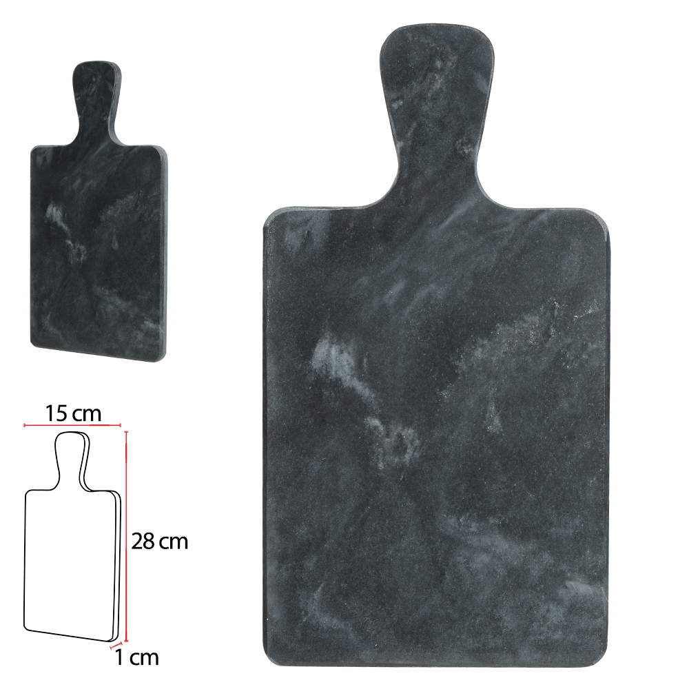 TABUA DE FRIOS MARMORE 1X15X28cm C/ CABO RETANGULAR (PRETO)