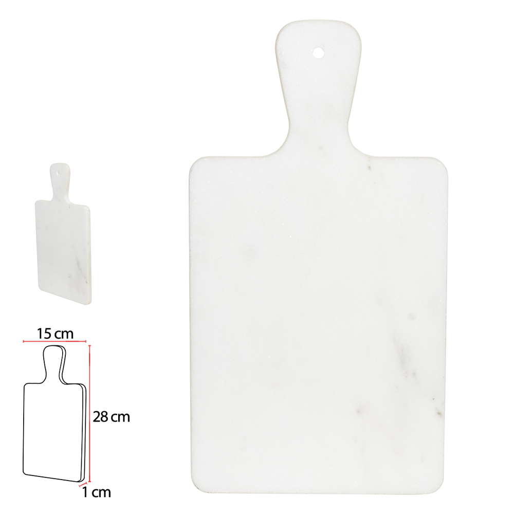 TABUA DE FRIOS MARMORE 1X15X28cm C/ CABO RETANGULAR (BRANCO)