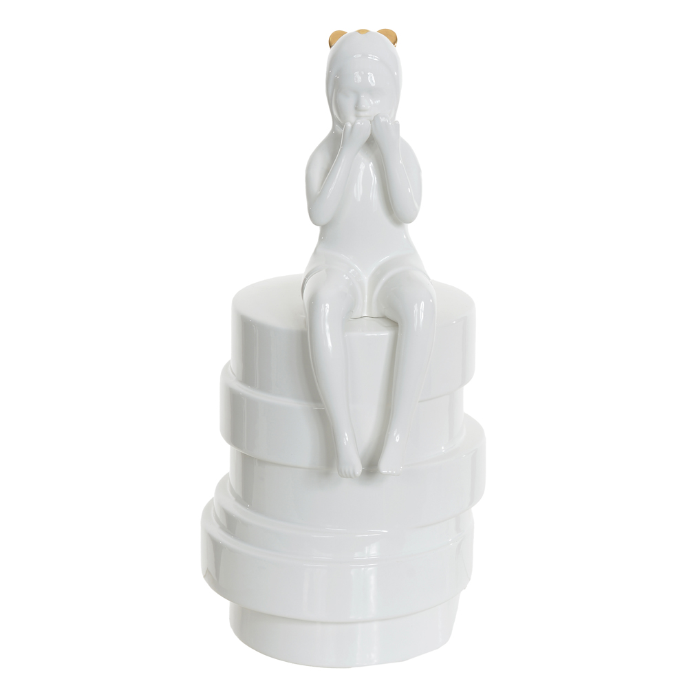 ESCULTURA DECORATIVA CERAMICA MENINA (BRANCO DOURADO) 31cm 16,5d
