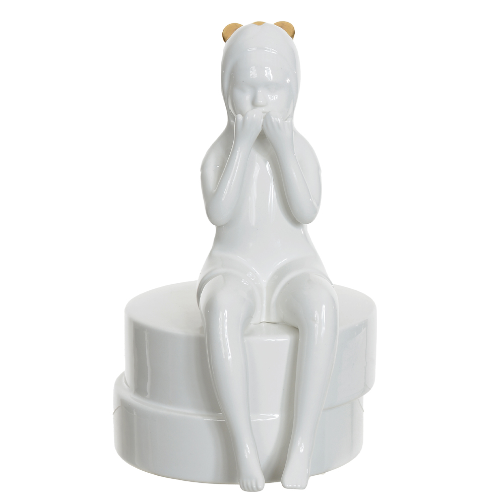ESCULTURA DECORATIVA CERAMICA MENINA (BRANCO DOURADO) 20cm 15,5d