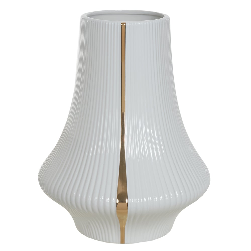 VASO DECORATIVO CERAMICA (BRANCO DOURADO) 31cm 24,3d