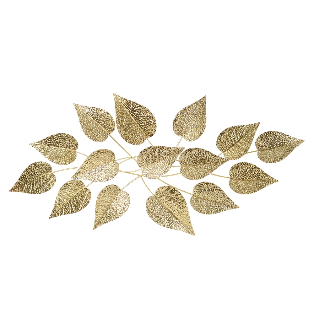 ESCULTURA DE PAREDE METAL FOLHAS (DOURADO) 62,9cmX1,23mX4,4cm