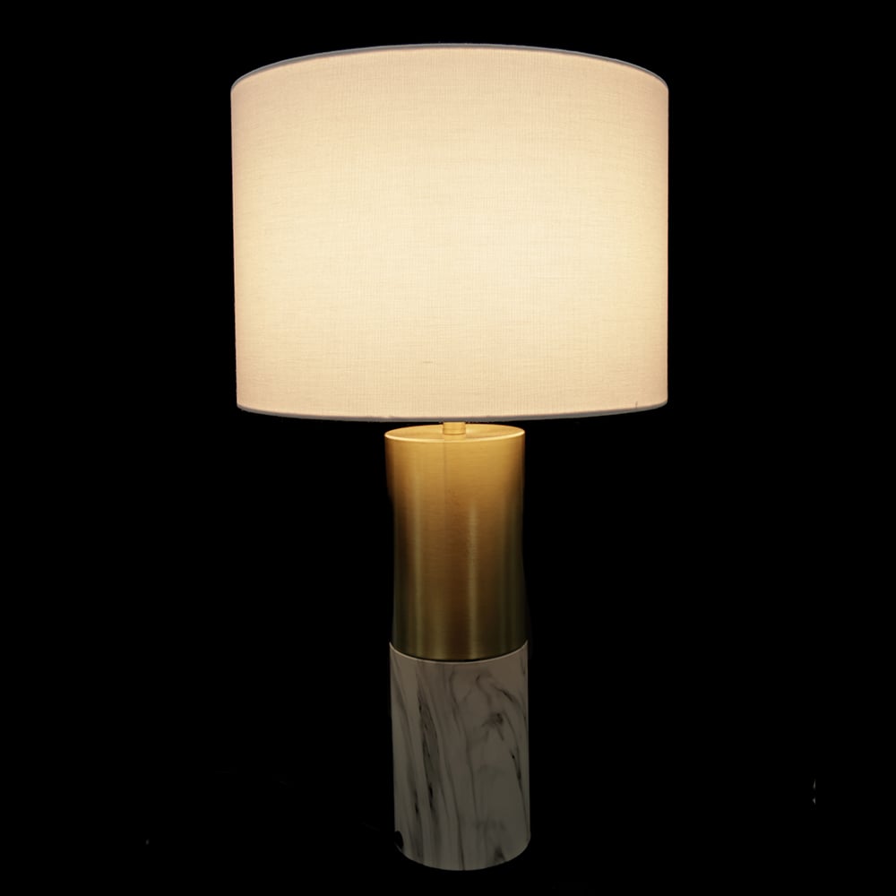 ABAJUR DECORATIVO METAL E MARMORE BIVOLT (BRANCO DOURADO) 64X36cm