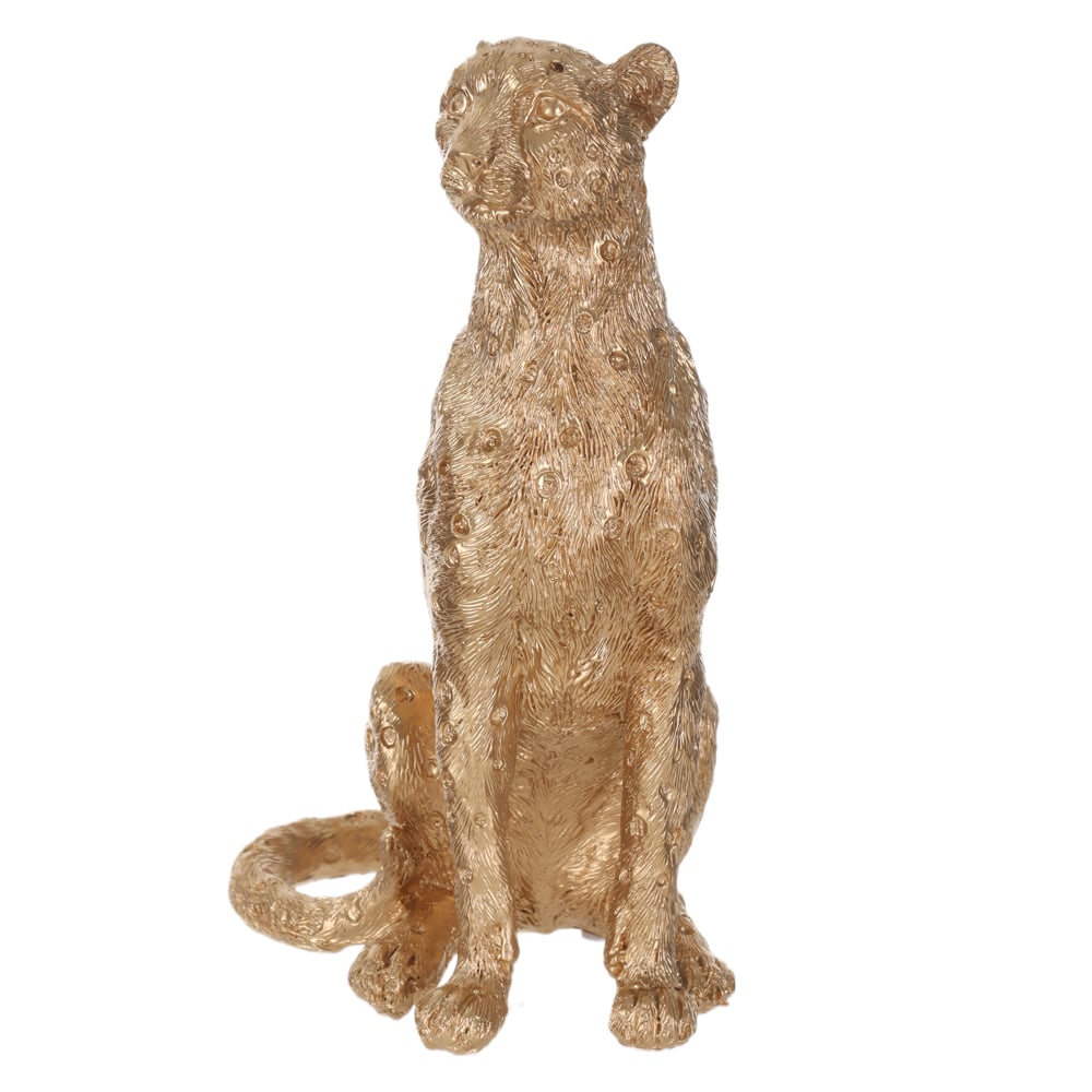 ESCULTURA DECORATIVA POLIRESINA LEOPARDO (DOURADO) 21,5X14X11,5cm