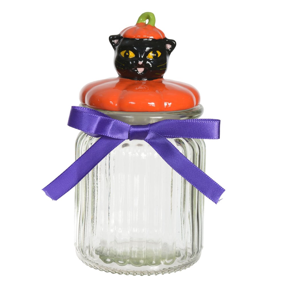 PRESENTEAVEIS POTE COM TAMPA GATO (PRETO LARANJA) 14,7X7,5X7,5cm