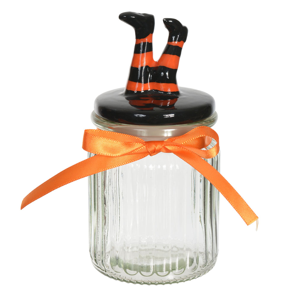 PRESENTEAVEIS POTE COM TAMPA PERNAS BRUXA (PRETO LARANJA) 15,2X7,5X7,5cm