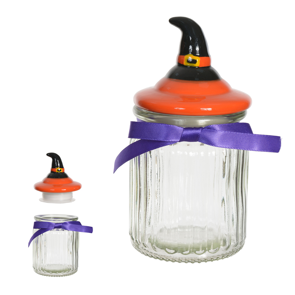 PRESENTEAVEIS POTE COM TAMPA CHAPEU DE BRUXA (PRETO LARANJA) 15,1X7,5X7,5cm