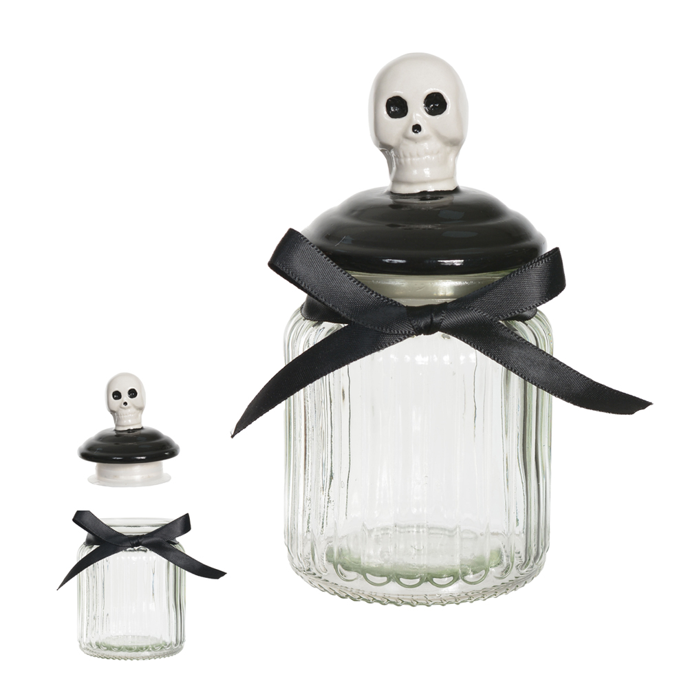 PRESENTEAVEIS POTE COM TAMPA CAVEIRA (PRETO BRANCO) 15X7,5X7,5cm