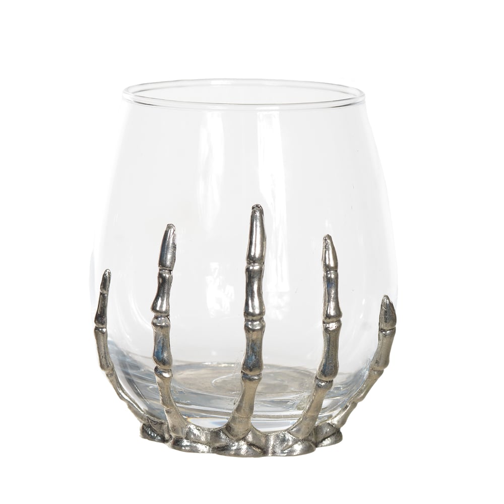 MESA POSTA COPO  VIDRO ESQUELETO 450ML C/ENFEITE METAL (TRANSPARENTE PRATA) 10,6