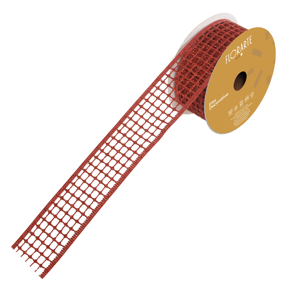 FITA ARAMADA TELA GLITTER (VERMELHO) 3,8cmX9,14m