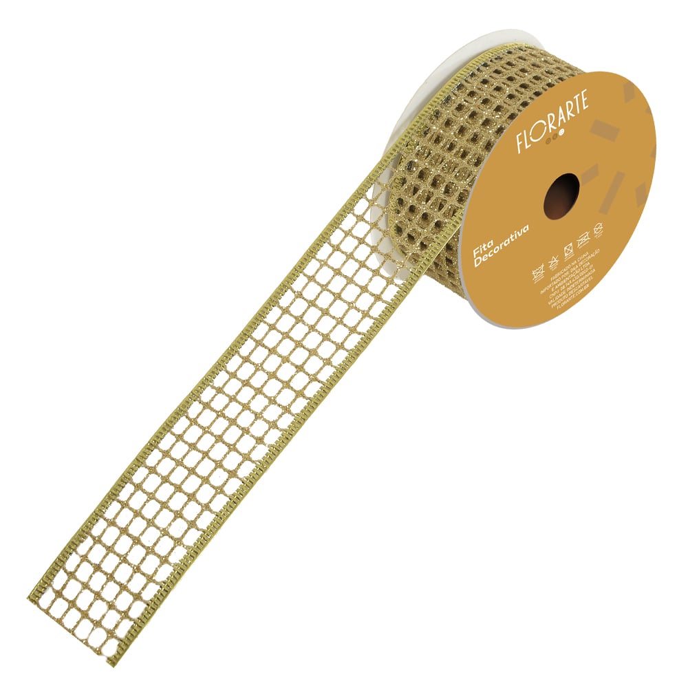 FITA ARAMADA TELA GLITTER (DOURADO) 3,8cmX9,14m