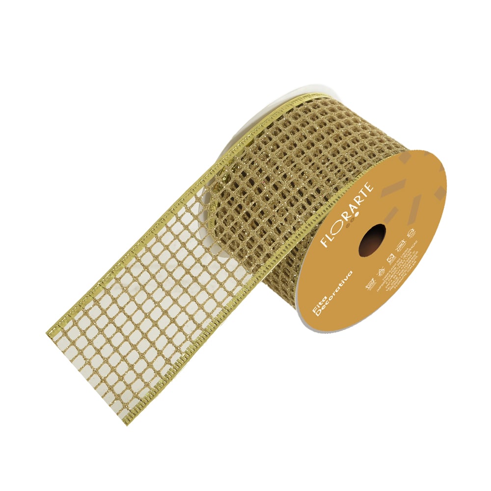 FITA ARAMADA TELA C/ GLITTER (DOURADO) 6,3cmX9,14m
