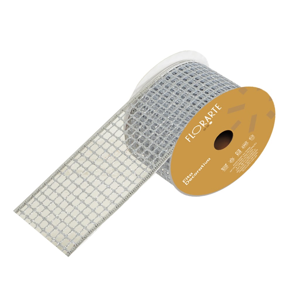 FITA ARAMADA TELA C/ GLITTER (PRATA) 6,3cmX9,14m