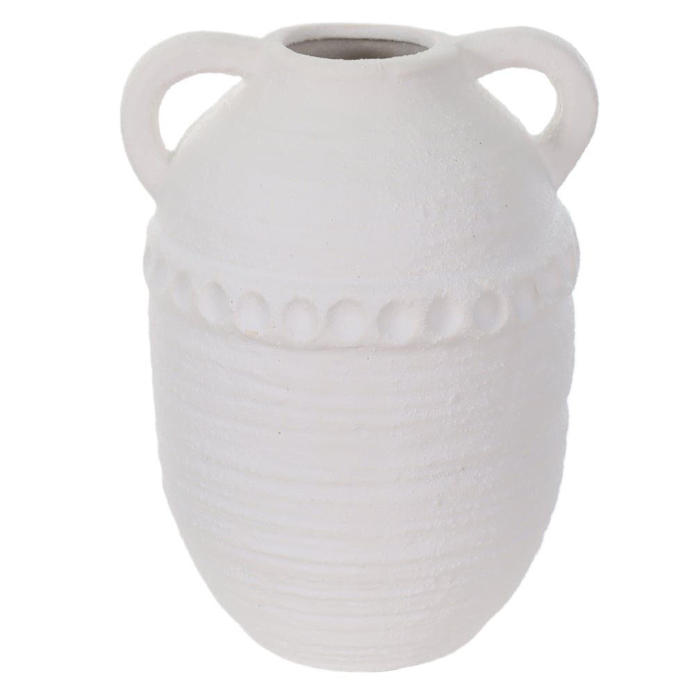VASO DECORATIVO CERAMICA TEXTURIZADO COM ALCA (BRANCO) 21,5X16X14,8cm