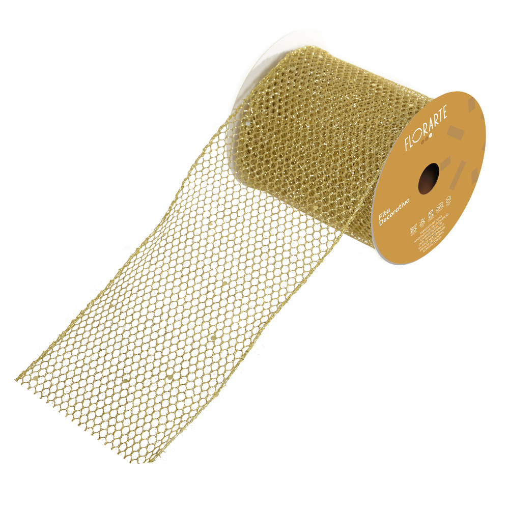 FITA ARAMADA TELA C/ GLITTER C/COSTURA (DOURADO) 10cmX9,14m