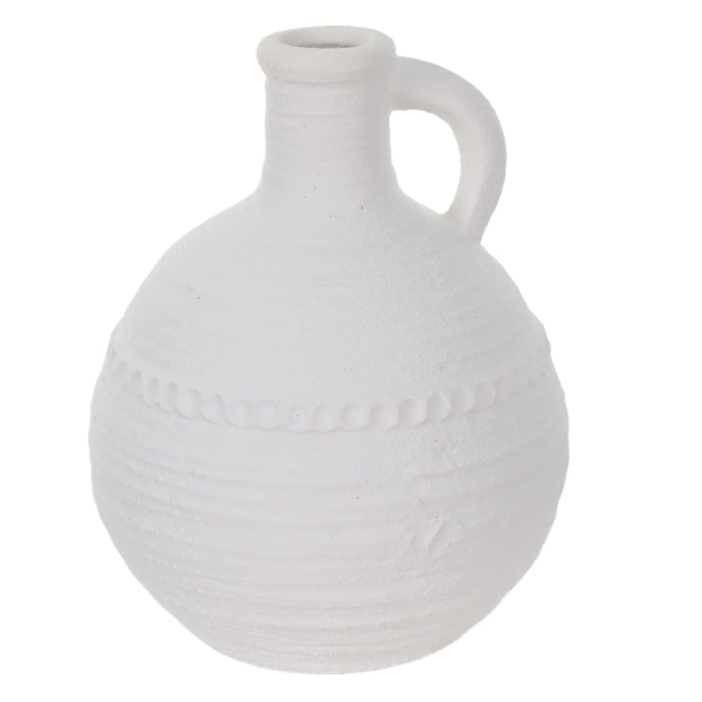 VASO DECORATIVO CERAMICA TEXTURIZADO COM ALCA (BRANCO) 20,5cm 16,5d