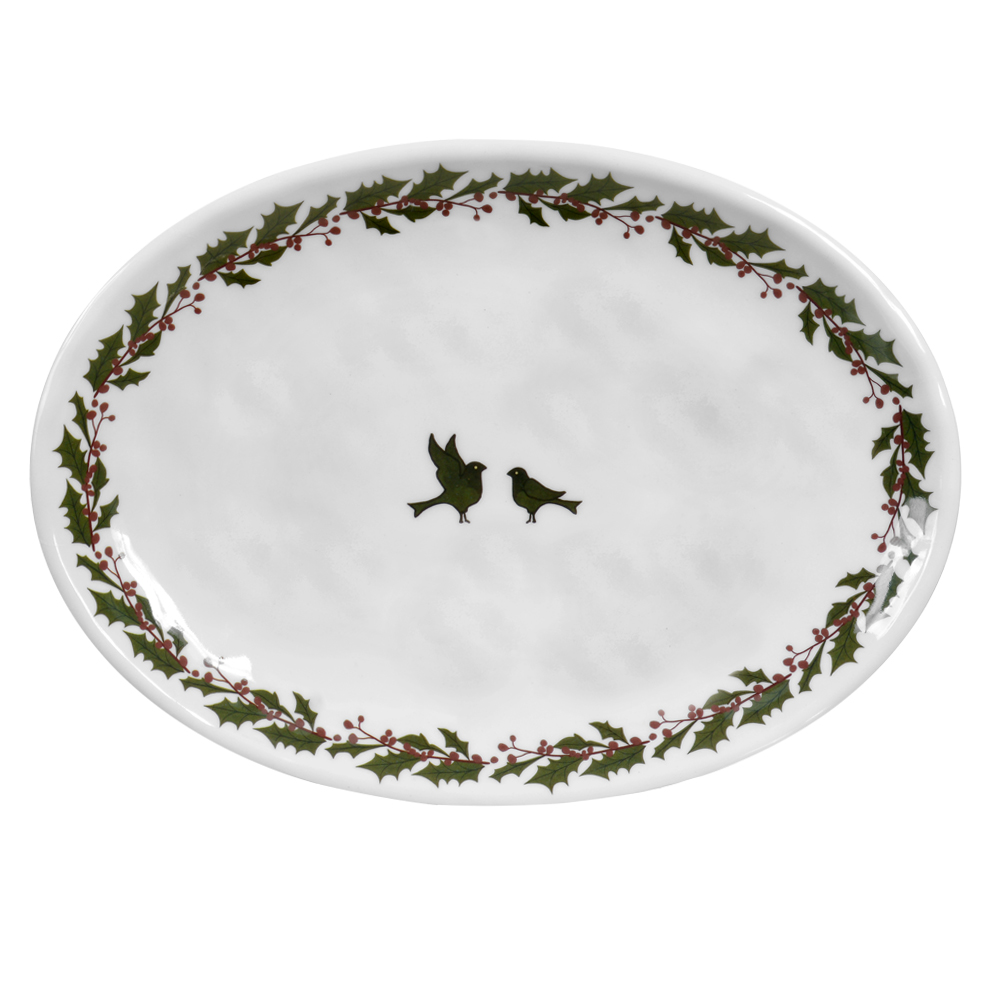 TRAVESSA OVAL MELAMINA ARVORE DA VIDA (BRANCO VERDE) 32,5X23,7cm