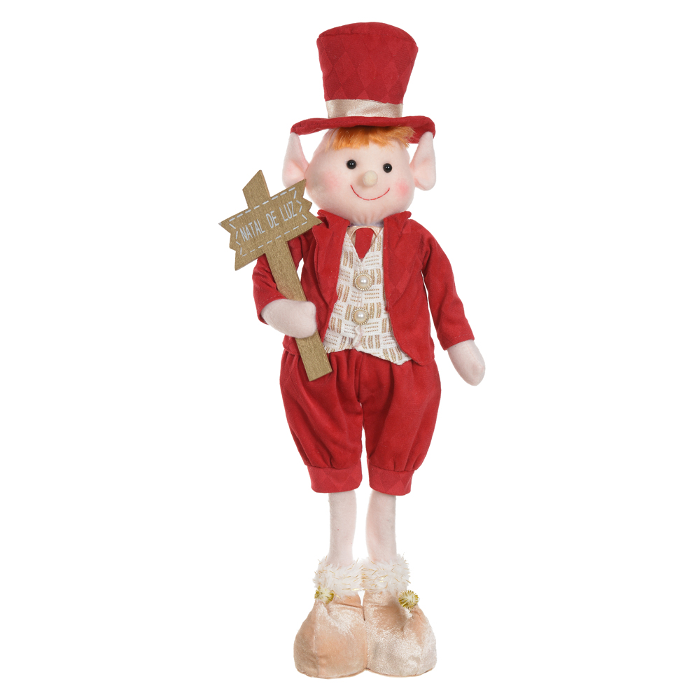 BONECO NATAL ELFO MENINO (VERMELHO DOURADO) 55cm