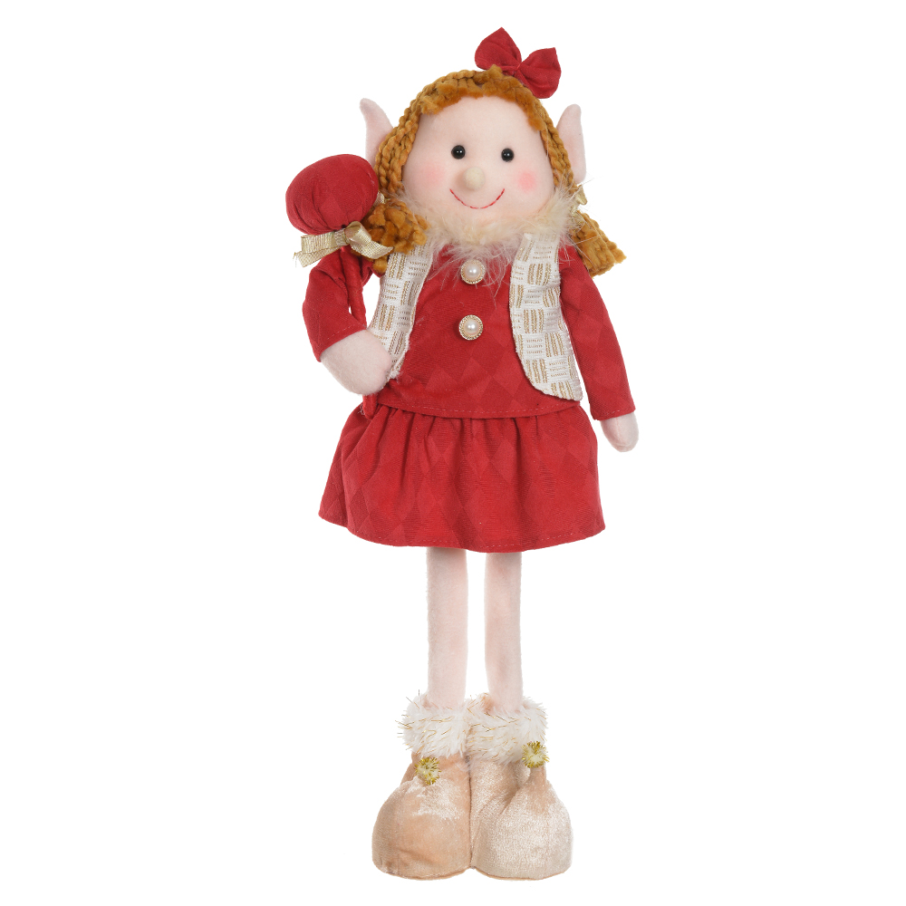 BONECO NATAL ELFO MENINA (VERMELHO DOURADO) 48cm
