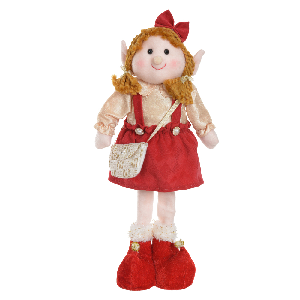 BONECO NATAL ELFO MENINA (VERMELHO DOURADO) 42cm