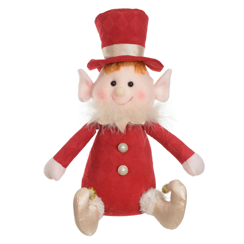 BONECO NATAL ELFO MENINO (VERMELHO DOURADO) 30cm