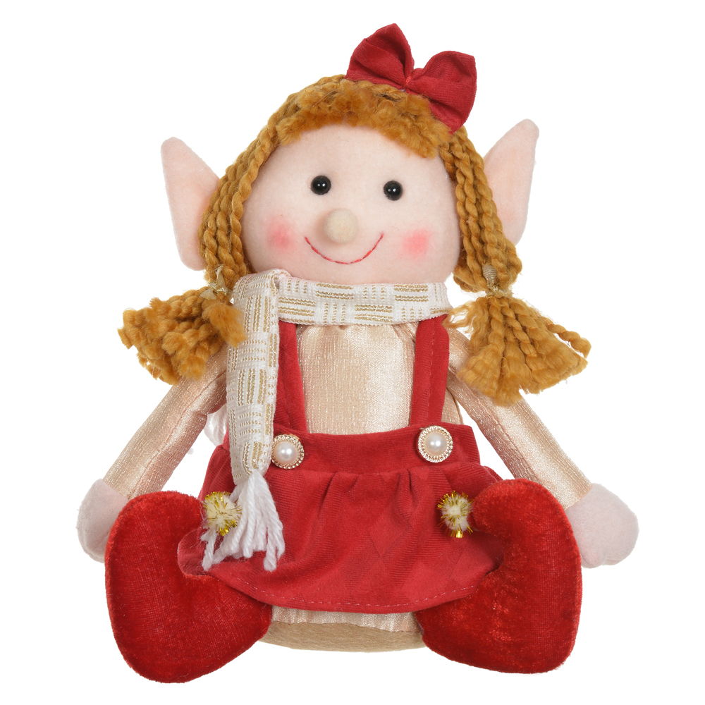 BONECO NATAL ELFO MENINA (VERMELHO DOURADO) 24cm