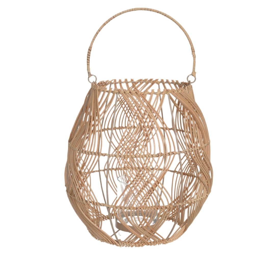 LANTERNA DECORATIVA RATTAN C/ COPO DE VIDRO (NATURAL) 31cm 30d