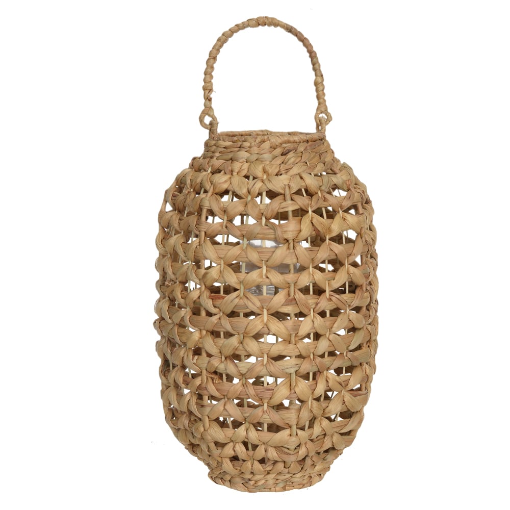 LANTERNA DECOR RATTAN C/ COPO DE VIDRO (NATURAL) 30cm 26d