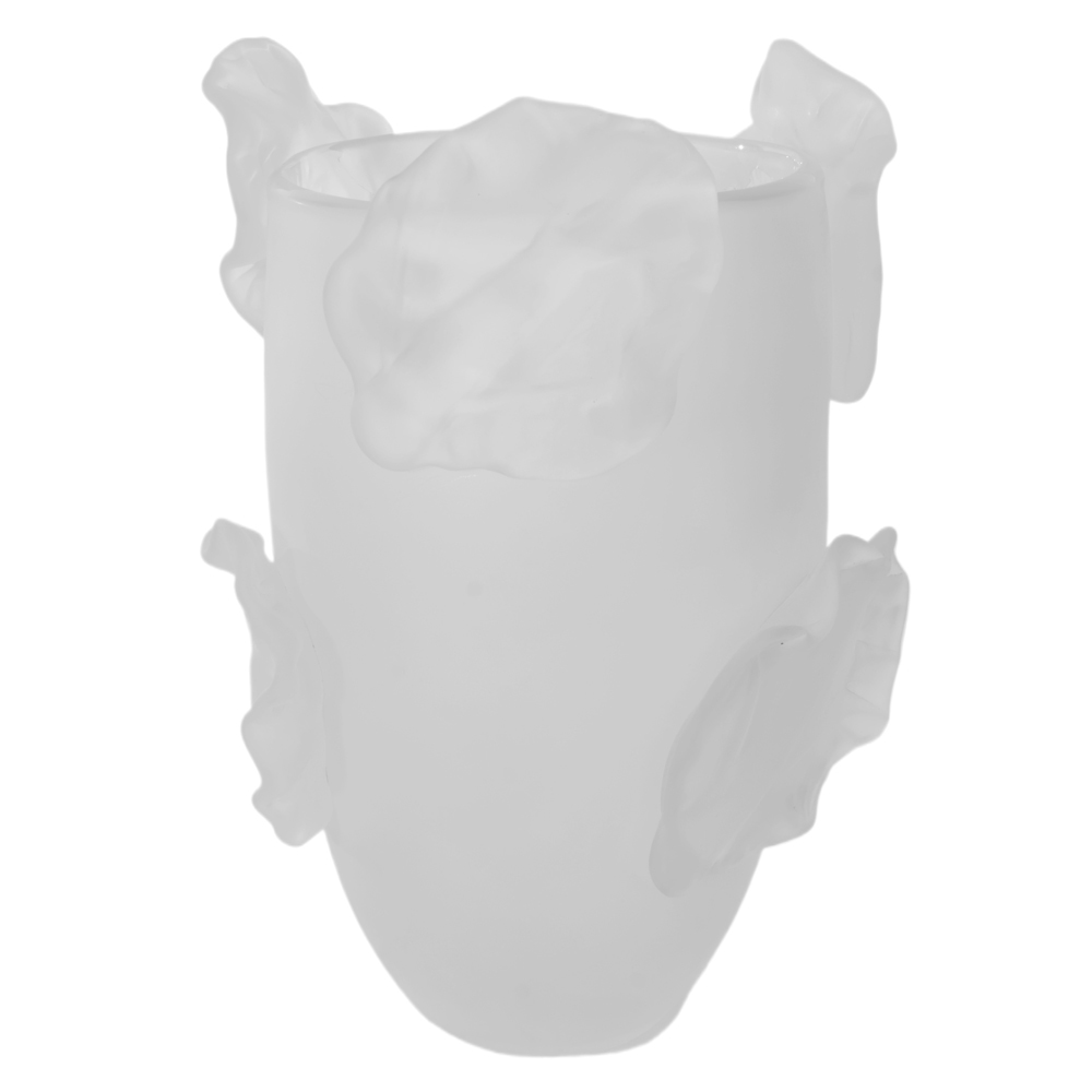 VASO DECORATIVO VIDRO FOLHAS (TRANSPARENTE FOSCO) 32cm 23d