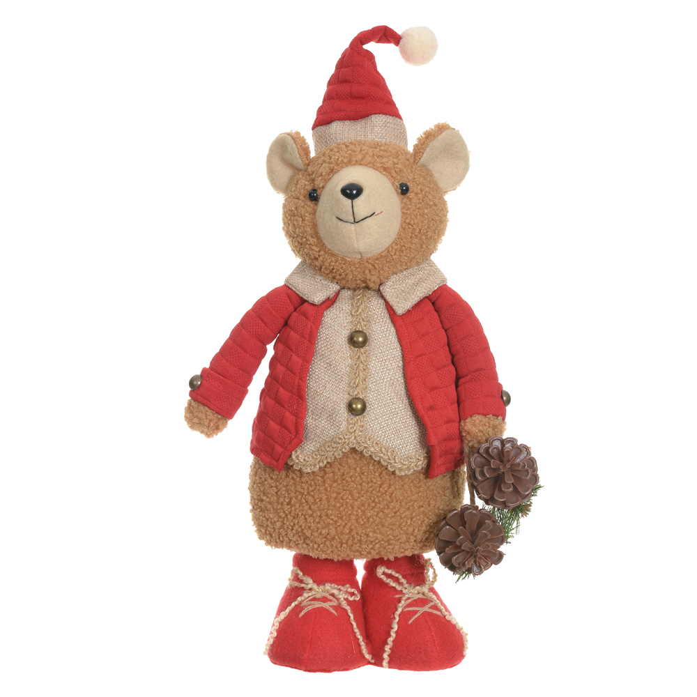 BONECO NATAL URSO MENINO (VERMELHO BEGE) 33X21cm