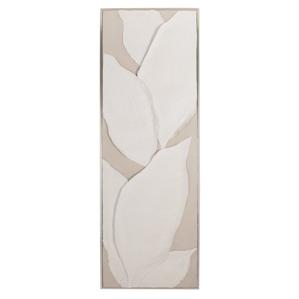 QUADRO DECORATIVO CANVAS COM PINTURA FOLHAS (BRANCO BEGE) 1,2mX40X3,5cm