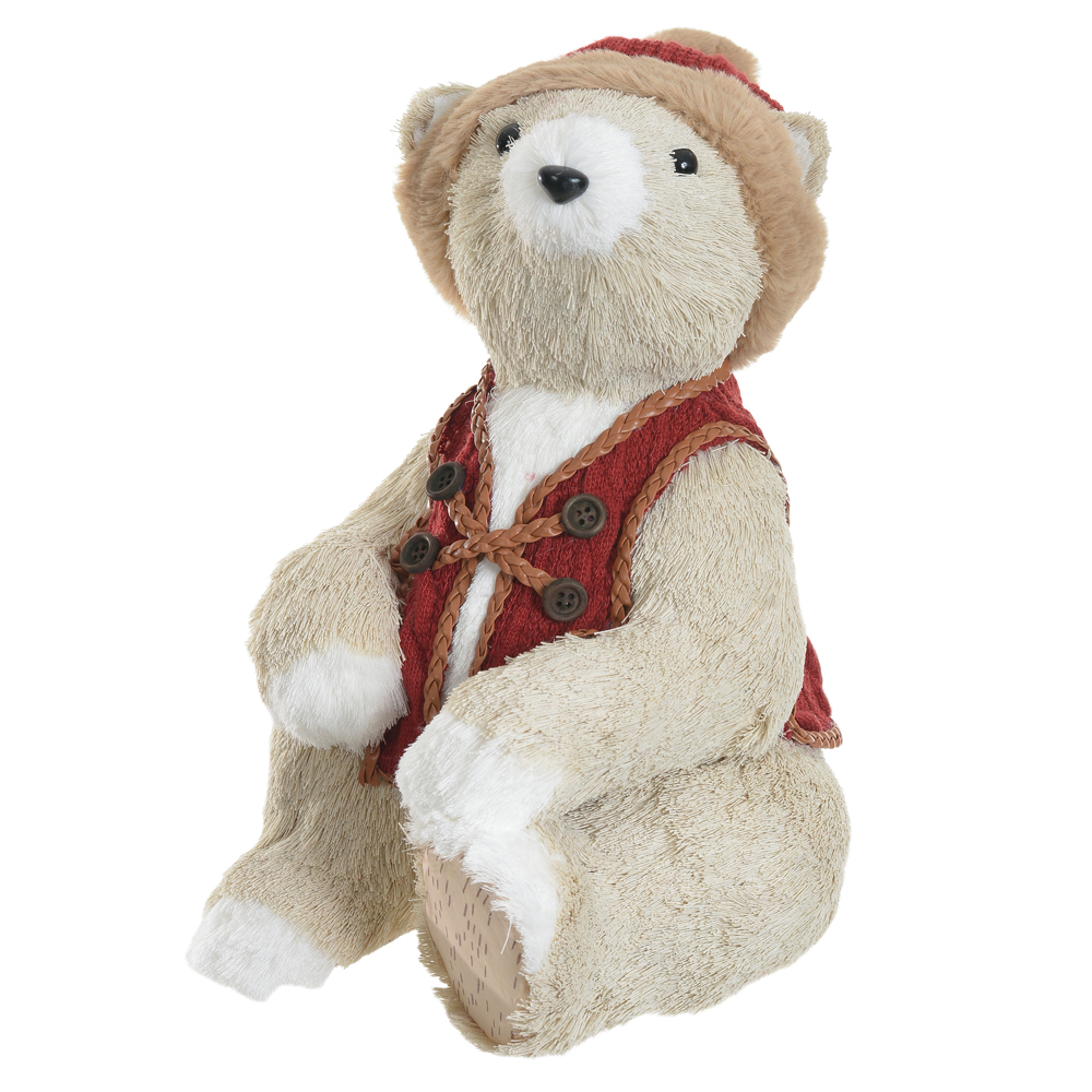 URSO NATAL SENTADO SISAL (VERMELHO BEGE) 34X23cm