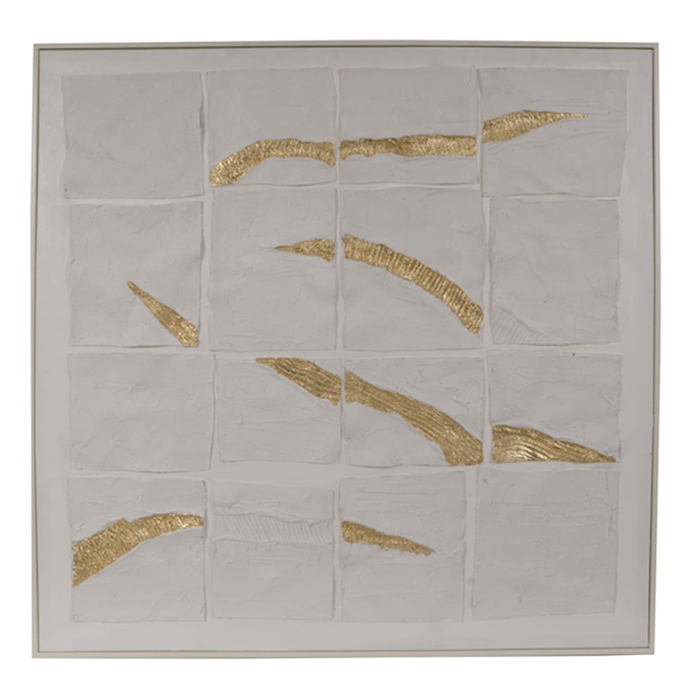 QUADRO DECOR CANVAS COM TOQUE DE PINTURA (BRANCO DOURADO) 1X1mX3,5cm