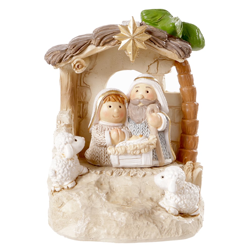 RESINA NATAL SAGRADA FAMILIA INFANTIL. (BEGE AZUL) 8,5X6X6cm