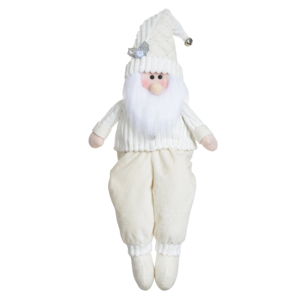 BONECO NATAL PAPAI NOEL SENTADO (BRANCO PRATA) 60X23cm