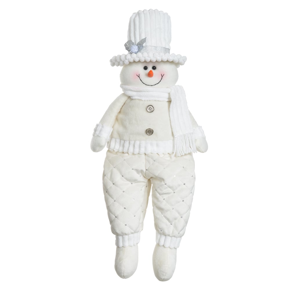 BONECO DE NEVE NATAL SENTADO (BRANCO PRATA) 60X23cm