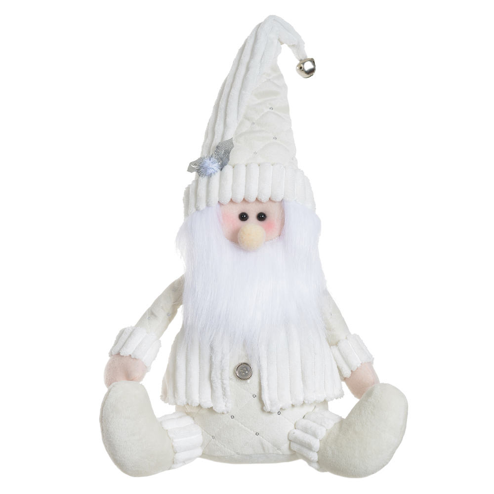 BONECO NATAL PAPAI NOEL SENTADO (BRANCO PRATA) 40X25cm