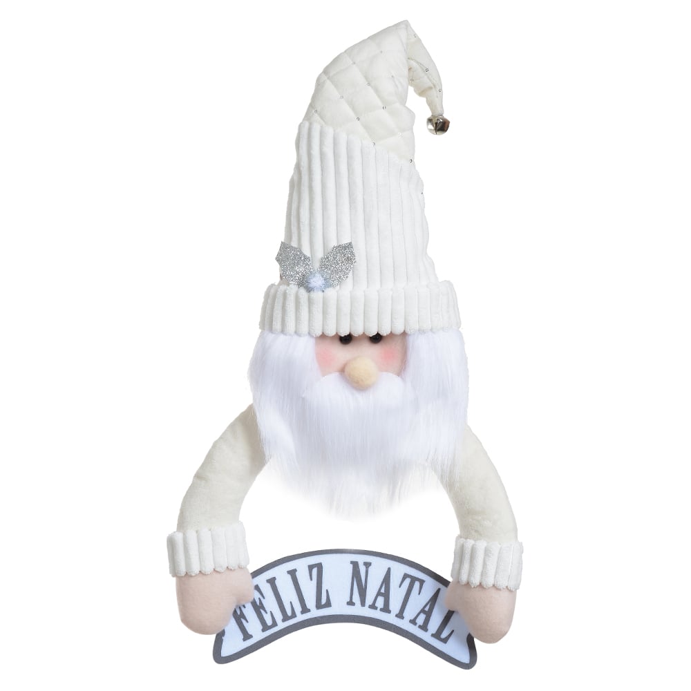 BONECO NATAL PAPAI NOEL (BRANCO PRATA) 60X30cm