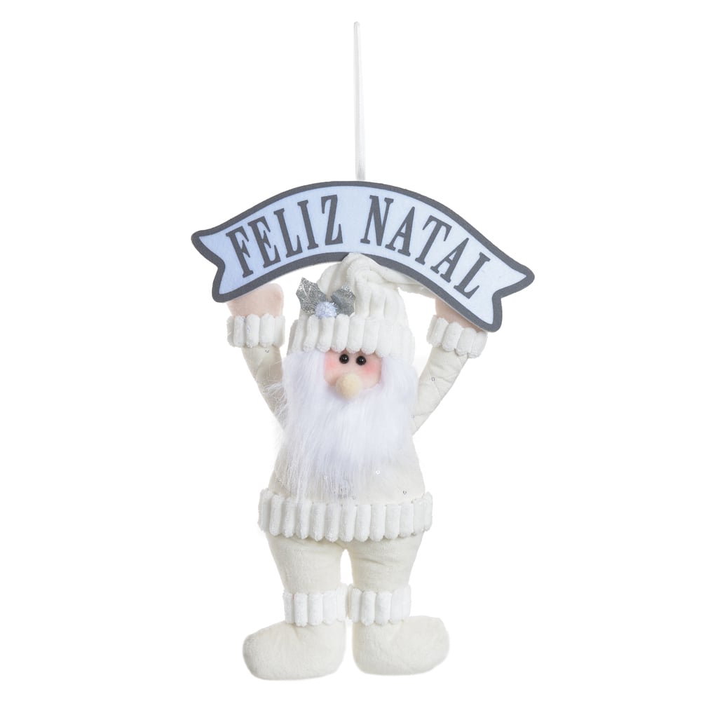 BONECO NATAL PAPAI NOEL (BRANCO PRATA) 38X26cm